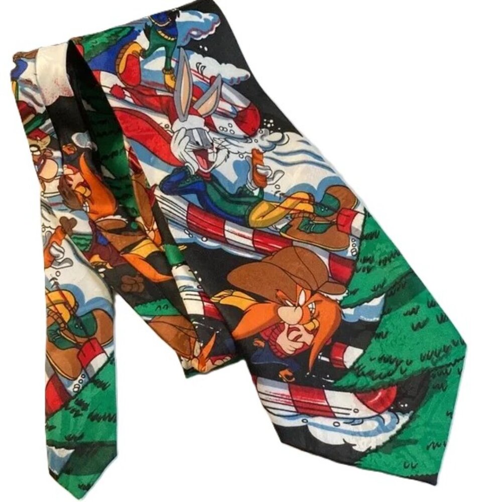 1995 Vintage Warner Bros LOONEY TUNES Mania Christmas Holiday Tie 58 x 4 inches